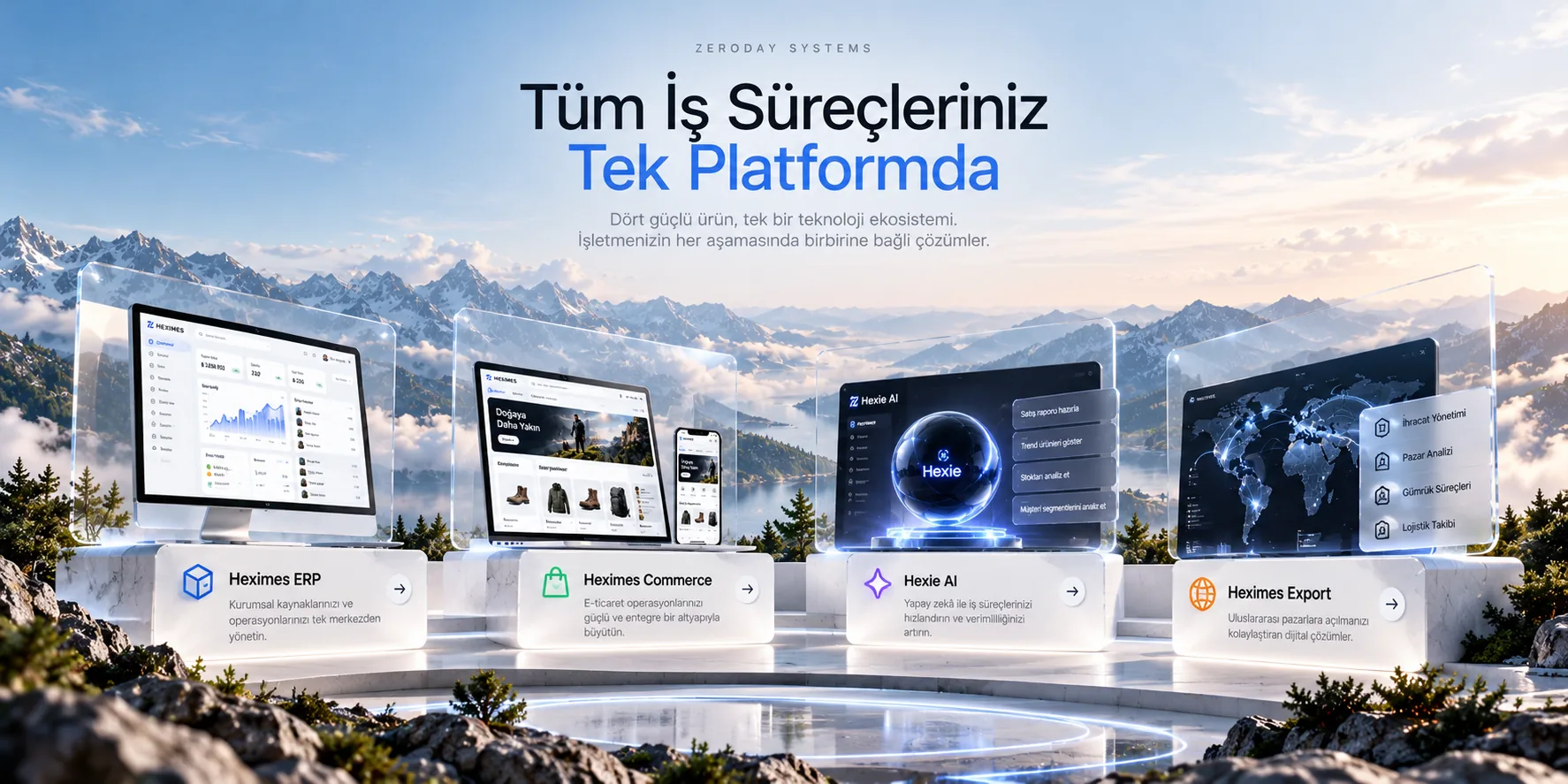 Heximes ERP, Heximes Commerce, Hexie AI ve Heximes Export tek platformda